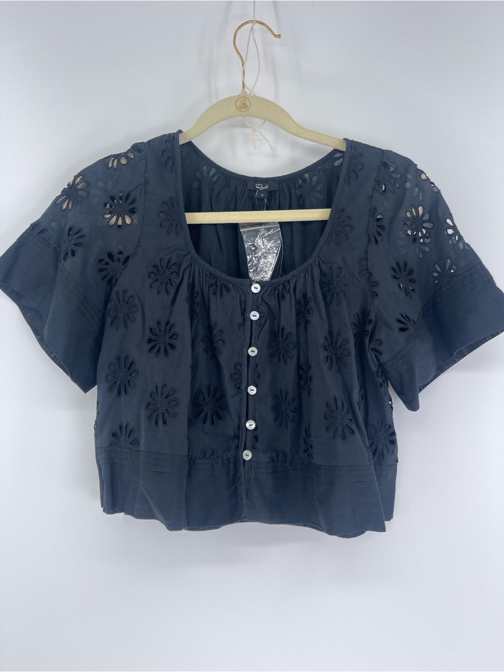 Rails Black Eyelet Button-Front cropped Top New With Tags